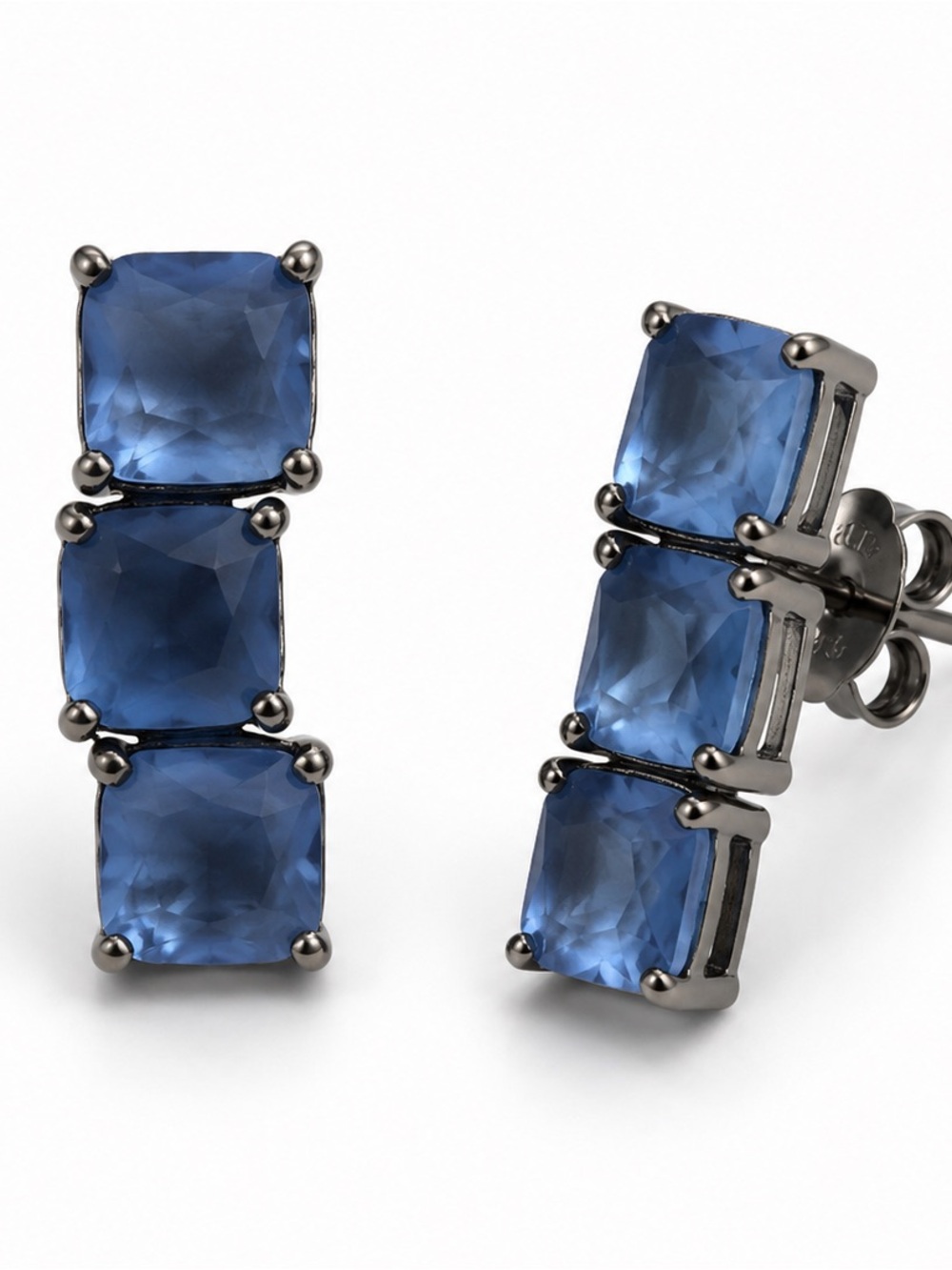 Blue Triple-Stack Square CZ Drop Earrings - Women Jewelry